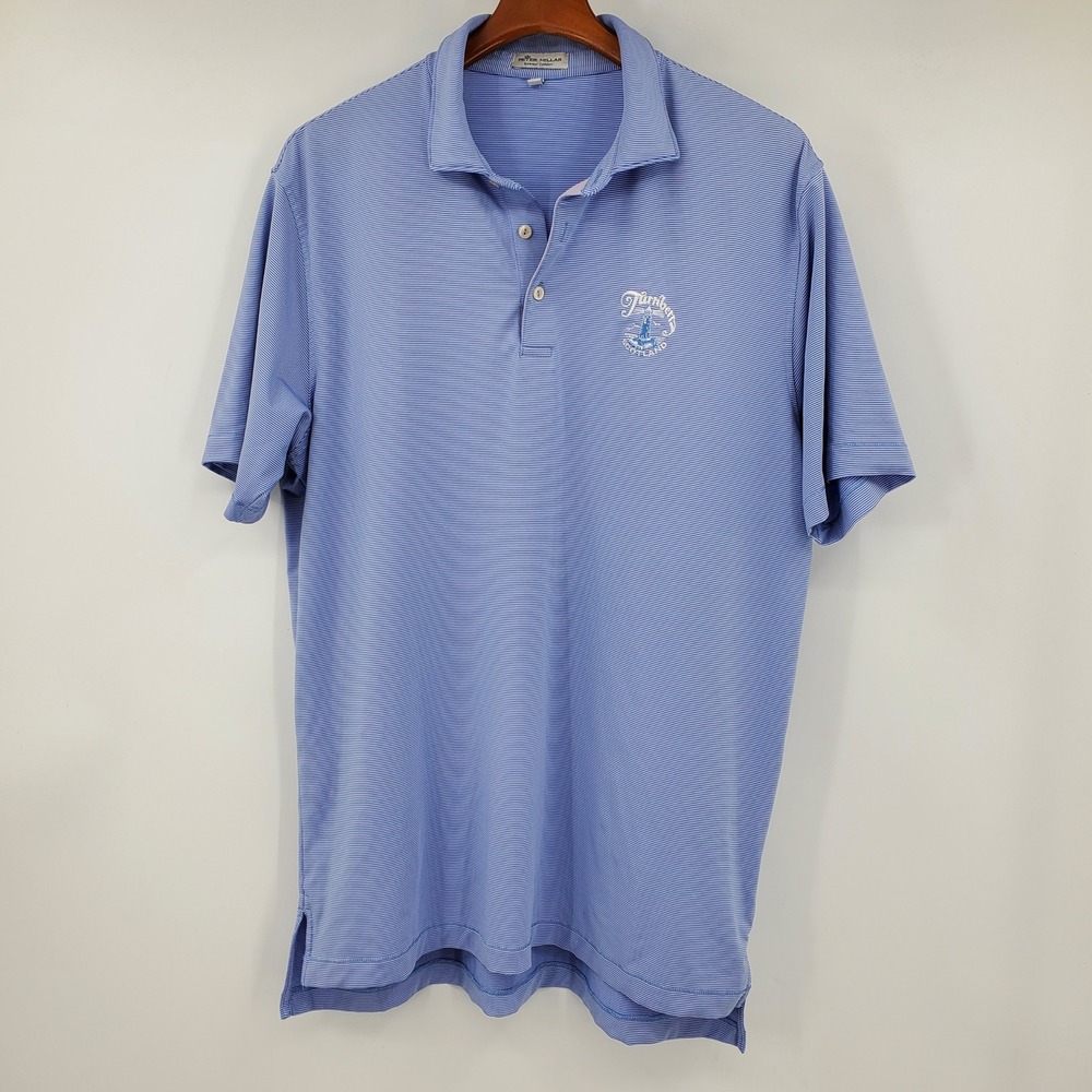 Peter Millar Summer Comfort Polo Shirt Mens Large Blue Stripe Turnberry Scotland
